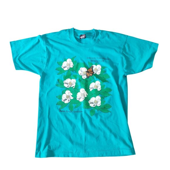 Vintage 90s Louisiana State Flower Magnolia Graphic Tee Size L Single Stitch - Picture 3 of 9
